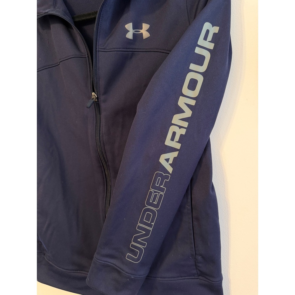 Under Armour Kids Navy Blue Full Zip Track Jacket Youth Large YLG Logo Sleeve